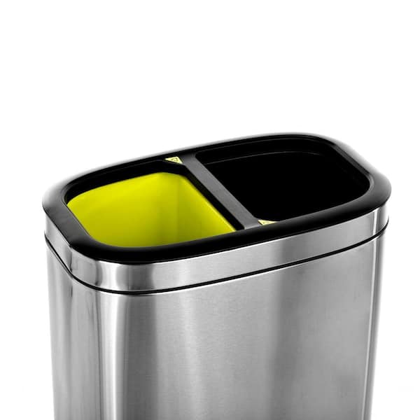 10.5 Gal. Stainless Steel Open Top Slim Dual Compartment Recycling Bin and Trash Can