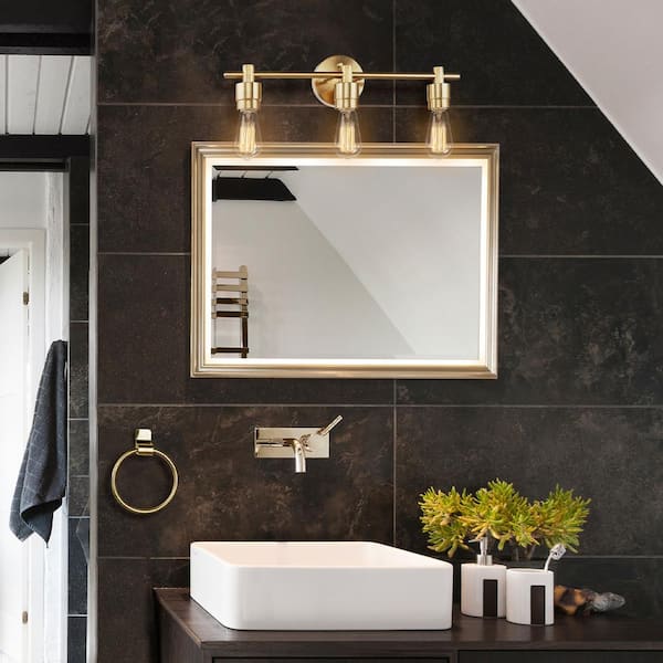 Alexandria 21.4 in. 3-Light Matte Brass Vanity Light with Bath Set (5-Piece)