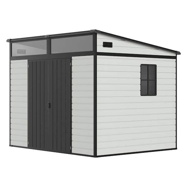 Outdoor 7 ft. W x 7 ft. D Resin Storage Shed with Floor, Double Doors and Skylight Panels (49 sq. ft. )