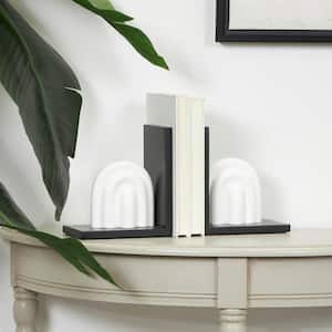 White Wooden Layered Arched Abstract Bookends with Black Stands (Set of 2)