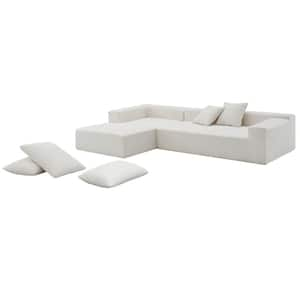 Modern 109 in. Cream Full Size Chenille Compressed Sectional Sofa Bed