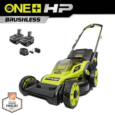 ONE+ HP 18V Brushless 16 in. Cordless Battery Walk Behind Push Lawn Mower with (2) 4.0 Ah Batteries and (1) Charger