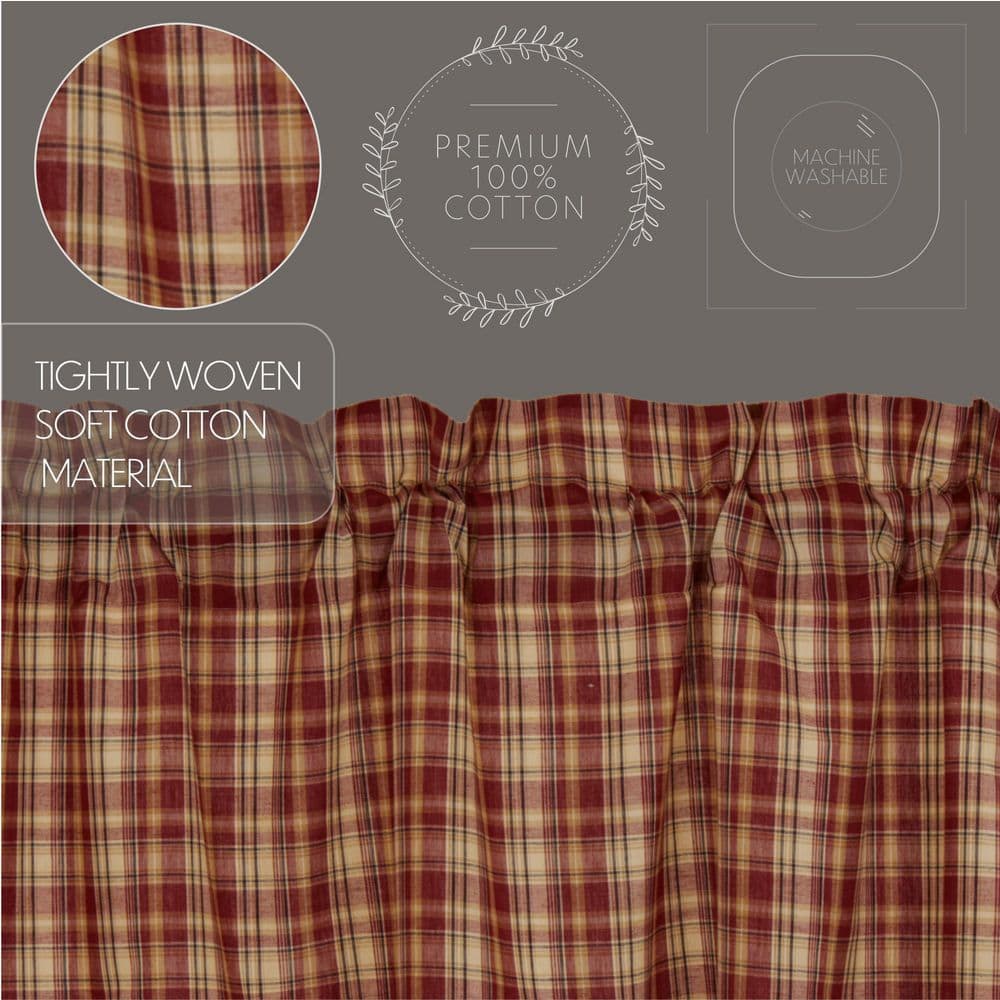Rust Red and Khaki Plaid Cotton Rod Pocket Valance