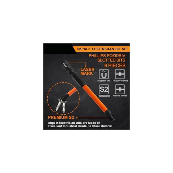Yichuhaoxi Impact Electrician Bit Set 1/4 in. Shank 9 Bit S2 Steel