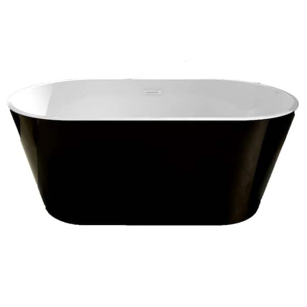 MYCASS 59 in. x 31 in. Freestanding Acrylic Soaking Flatbottom Bathtub Non-Whirlpool with Overflow and Drain in Black