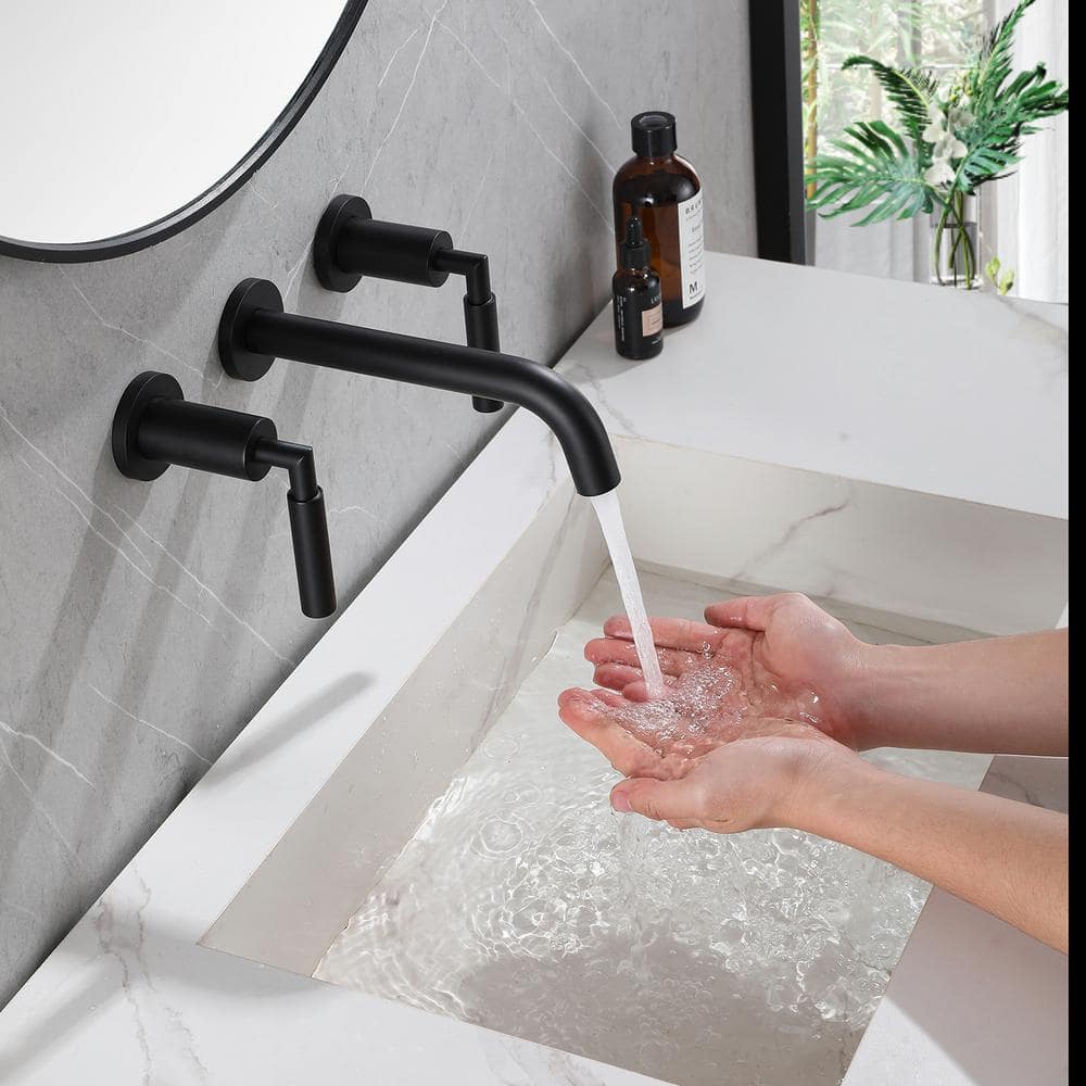 Matte Black Wall-Mounted Solid Brass Bathroom Faucet