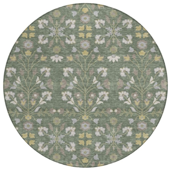 Chantille Machine Washable Indoor/Outdoor Abstract ACN3048 Basil 8 ft. x 8 ft. Round Rug