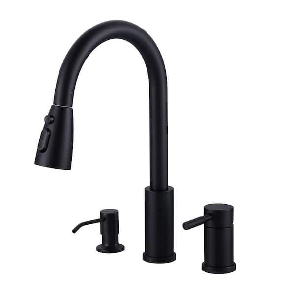 Separate Single Handle 15 in. H Pull Down Sprayer Kitchen Faucet with 360 Degree Spout Swivel in Matte Black