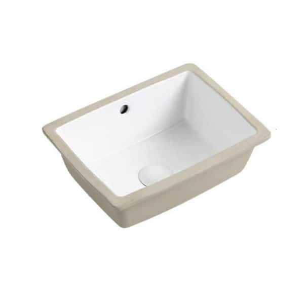18.31 in. x 13.78 in. White Ceramic Rectangular Single Bowl Undermount Bathroom Sink/Lavatory Vanity Basin with Overflow