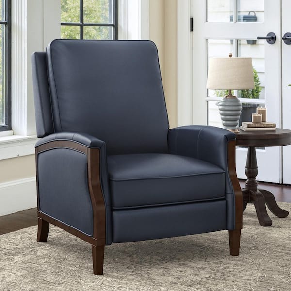 LUE BONA Lia Mid Century Navy Comfy Genuine Leather Manual Push