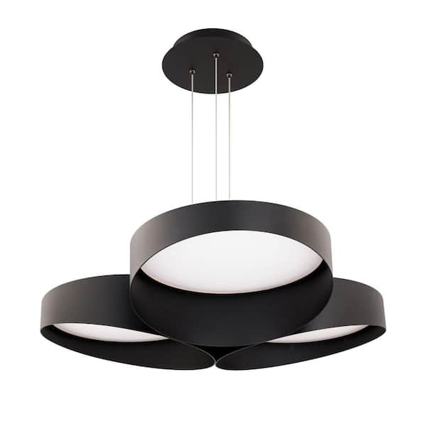 Triolet 36 in. 3-Light Black Integrated LED Pendant Light Selectable 4CCT 2700K-3000K-3500K-4000K