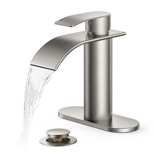 androme Waterfall Single Hole Single Handle Modern Bathroom Sink Faucet with Deckplate and Pop ...
