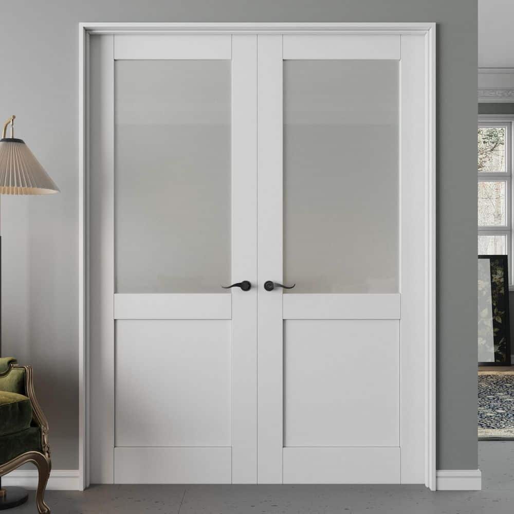 ARK DESIGN 56 in. x 96 in. Universal Handed 1/2-Lite Frosted Glass ...