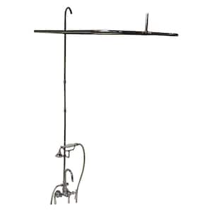 Porcelain Lever 3-Handle Claw Foot Tub Faucet with Riser and 48 in. Rectangular Shower Unit in Polished Chrome