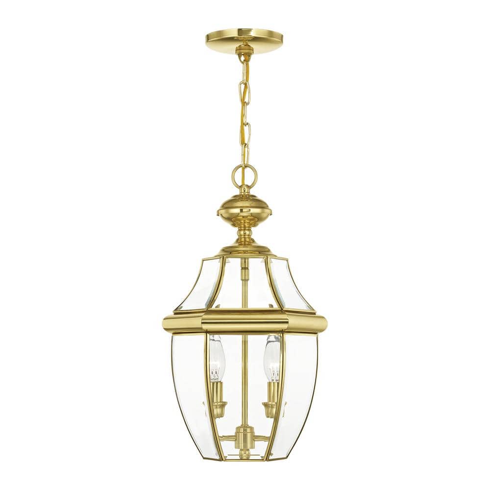 Monterey Polished Brass 2-Light Outdoor Pendant with Clear Beveled Glass