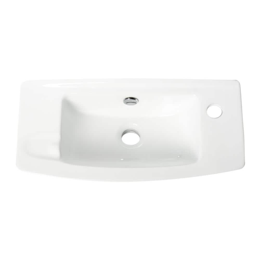 White Ceramic Wall-Mounted Rectangular Bathroom Sink with Faucet Hole