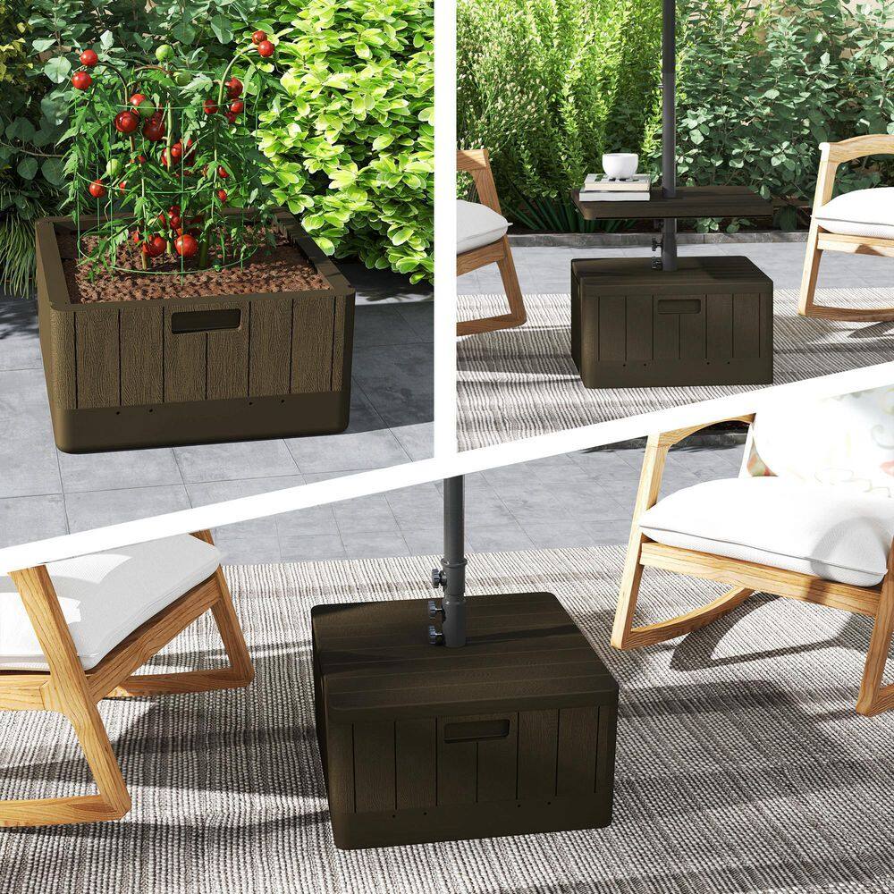 Brown Heavy Duty Plastic Patio Umbrella Base with Table Tray