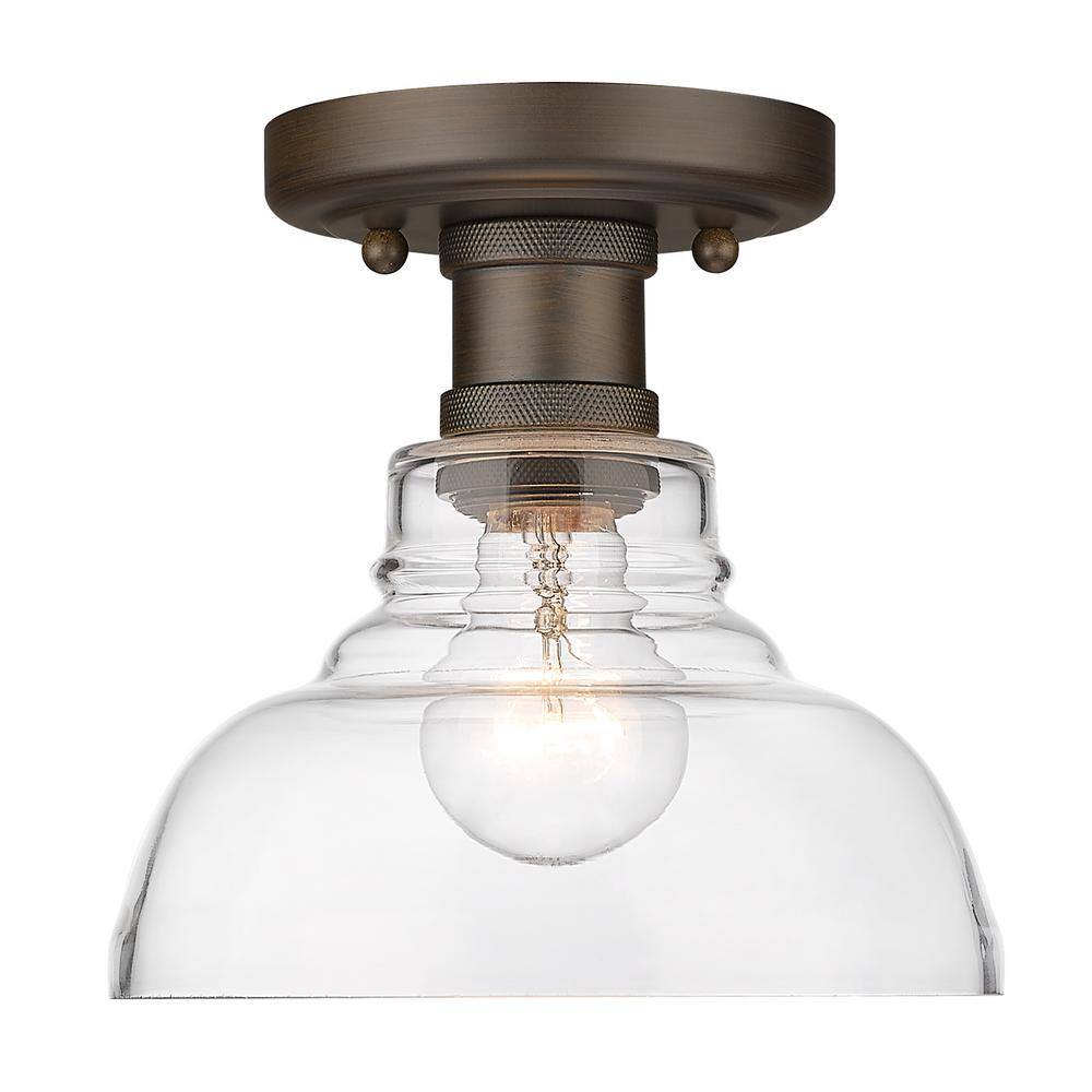 Modern Rubbed Bronze and Clear Glass Flush Mount Light