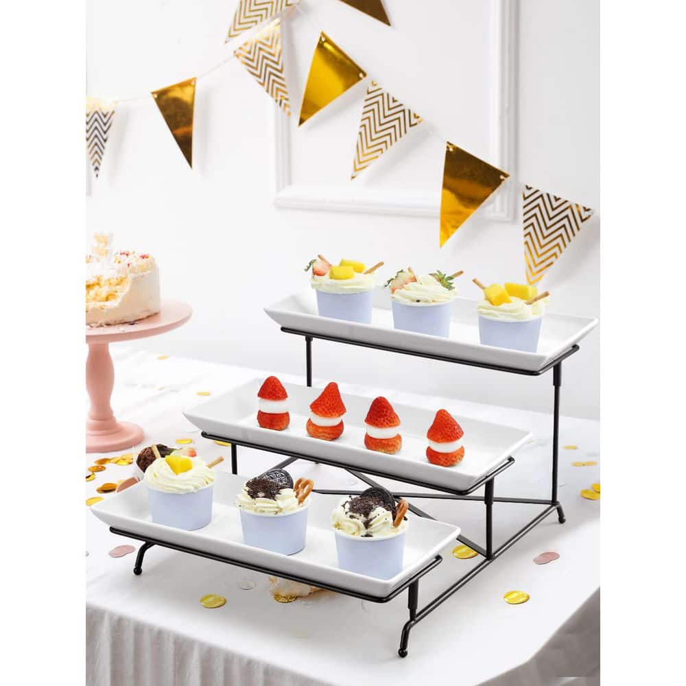15 in. 3-Tier Ceramic Serving Tray with Stable Cross Bars, Three Layer Serving for Party and Entertaining, Black price history on PriceWatchPro
