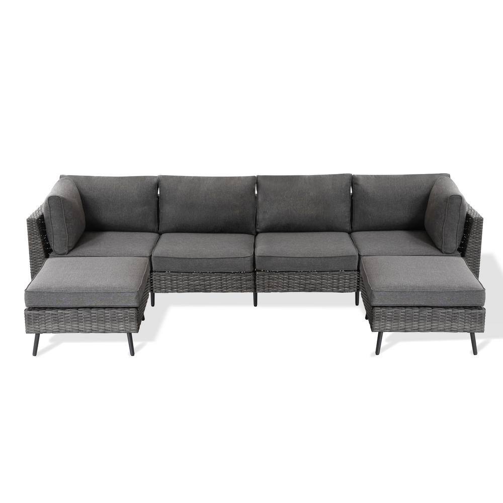 Gray 6-Piece PE Wicker Patio Conversation Set with Cushions