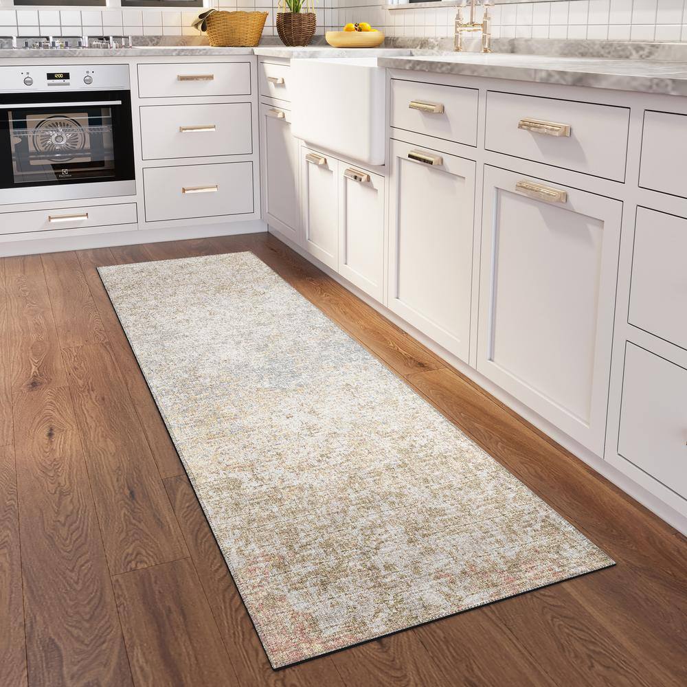 Beige Abstract Flat Woven Chenille Runner Rug