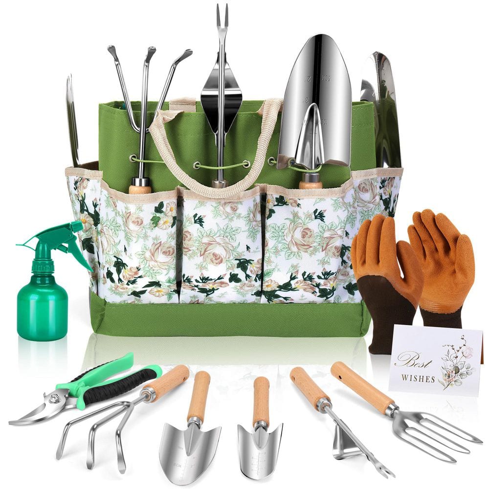 10-Piece Garden Tool Set Heavy Duty Stainless Steel with Floral Tote Bag Ergonomic Rust-Proof Gardening Kit price history on PriceWatchPro