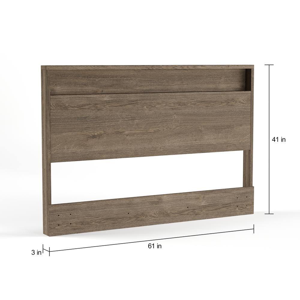 Weathered Oak Full/Queen Headboard with Storage Shelf