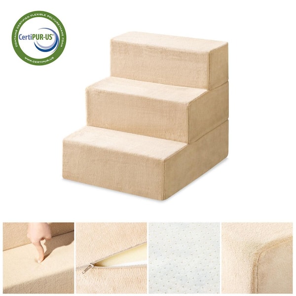 Zinus Cream 18 in. Medium Foam 3 of Steps Pet Stairs OLB PS 1818