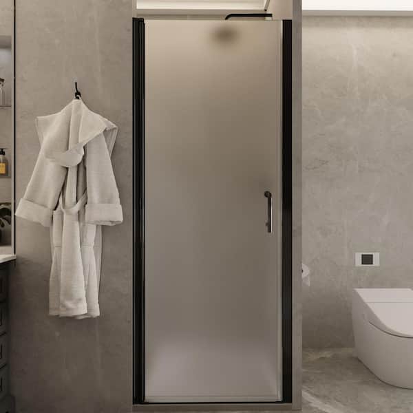 ES-DIY 30 to 31-3/8 in. W x 72 in. H Pivot Frameless Swing Corner Shower Panel with Shower Door in Black with Frosted Glass