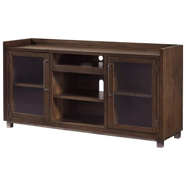 Benjara 70.13 in. Brown Wood TV Stand Fits TVs up to 75 in. with 4-Shelves
