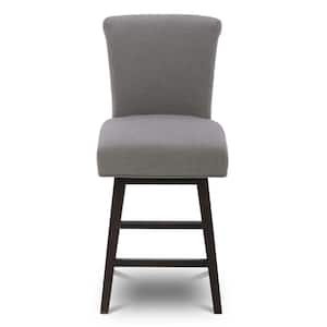 Dennis 26 in. Flint Gray High Back Solid Wood Frame Swivel Counter Height Bar Stool with Fabric Seat