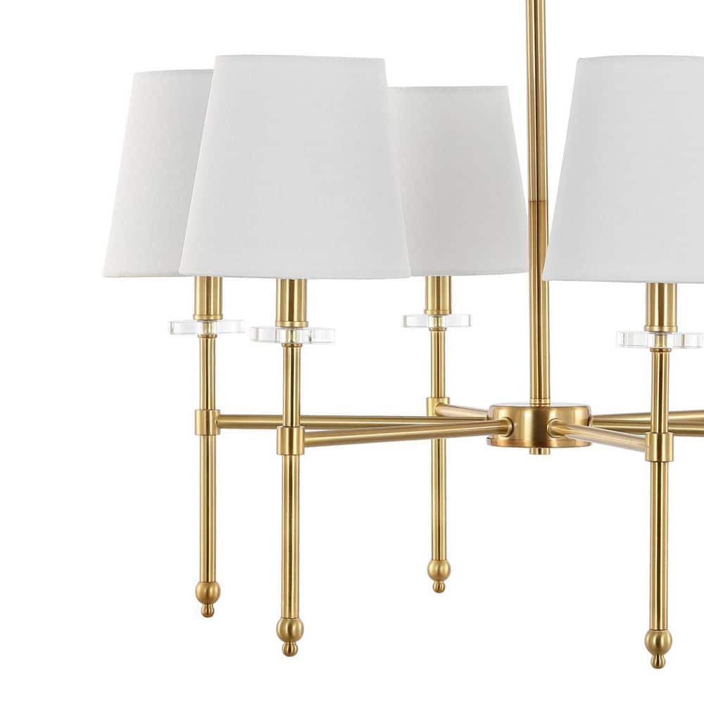 Cillian 27" Satin Gold Brass 6-Light LED Chandelier with White Fabric Shades