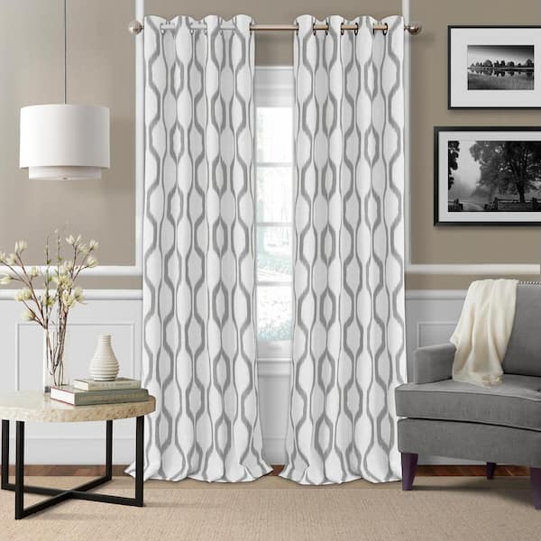 Elrene Light Gray Ikat Blackout Curtain, Pale Grey Bedroom Curtains