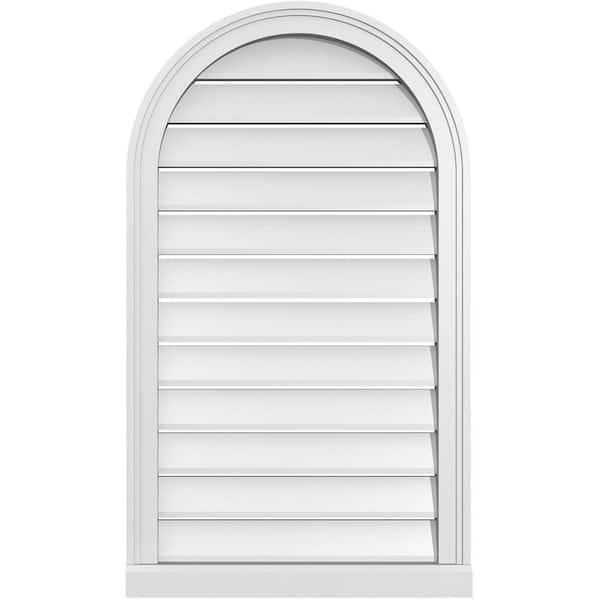 Ekena Millwork 22 in. x 38 in. Round Top Surface Mount PVC Gable Vent: Functional with Brickmould Sill Frame
