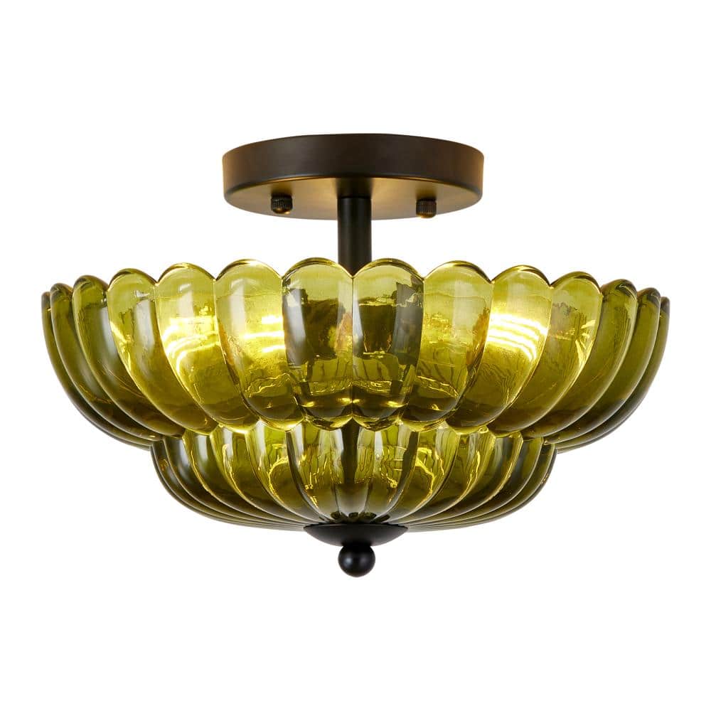 Black Interior Semi-Flash Mount 3-light Bowl Ceiling Light with Green Bowl Tinted Glass Shade, E26 Bulb Not Included price history on PriceWatchPro