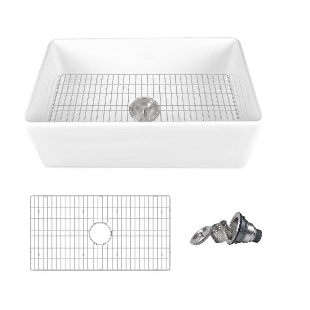 White Fireclay Single Bowl Farmhouse Kitchen Sink