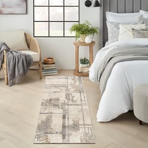 Eco-Friendly Ivory Multicolor 2 ft. x 8 ft. Abstract Contemporary Runner Area Rug