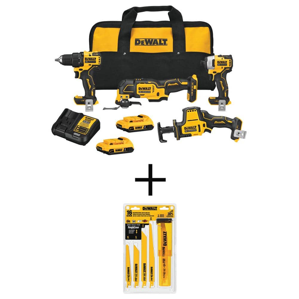 DEWALT ATOMIC 20V MAX Cordless Brushless 4 Tool Combo Kit, BiMetal