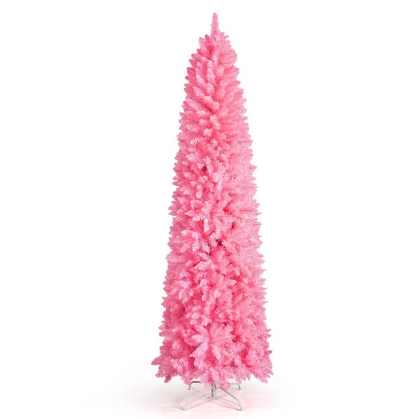 7.5 ft. Unlit Pink Pencil Artificial Christmas Tree with 1075-Branch Tips