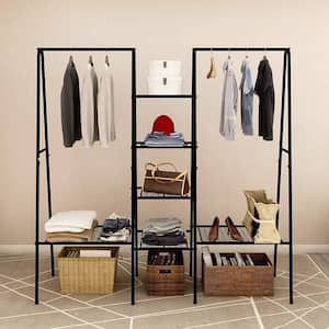 Black Metal Garment Clothes Rack with 6 Tiers Shelves 60 in. W x 60 in. H