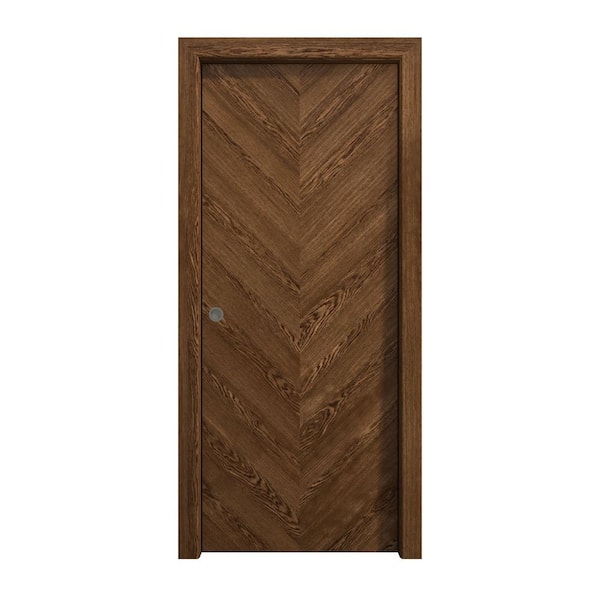 28 in. x 80 in. Cognac Oak Solid Wood Pocket Door With Hardware