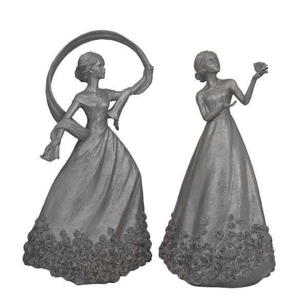 Litton Lane Grey Resin Traditional Sculpture (Set of 2)