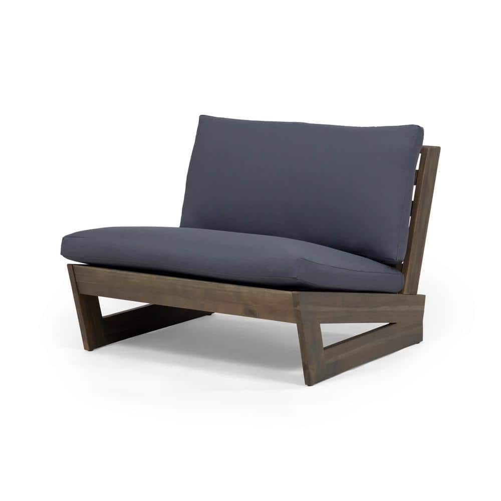 Louise Acacia Gray Outdoor Armless Lounge Chair with Dark Gray Cushion