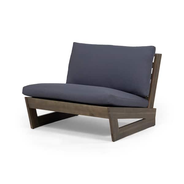 Noble House Figi Gray Wood Lounge Chair with Dark Gray Cushion