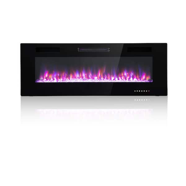 PHI VILLA 50 in. Wall Mounted and Built-In Freestanding Electric Fireplace in Black with Multi-Color Flames