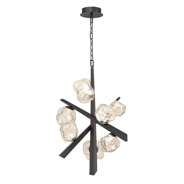 Eurofase Thorah 17-Watt 7-Light Integrated LED Graphite Chandelier with Smoke Glass Shade