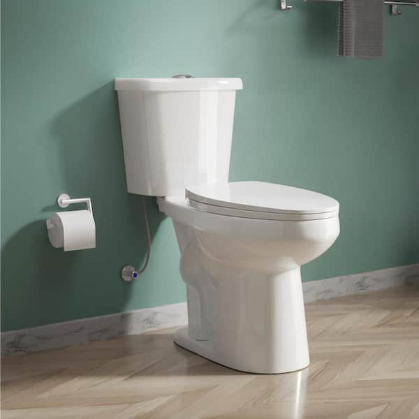 Senior Friendly Dual Flush Toilet 1.1/1.6 GPF Elongated 19 in Tall Height 2-piece Toilet in White with Seat Easy Access