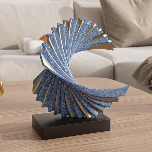 Blue 9.84 in. x 11.4 in. Resin Ocean Wave Sculpture LINBQ197 - The