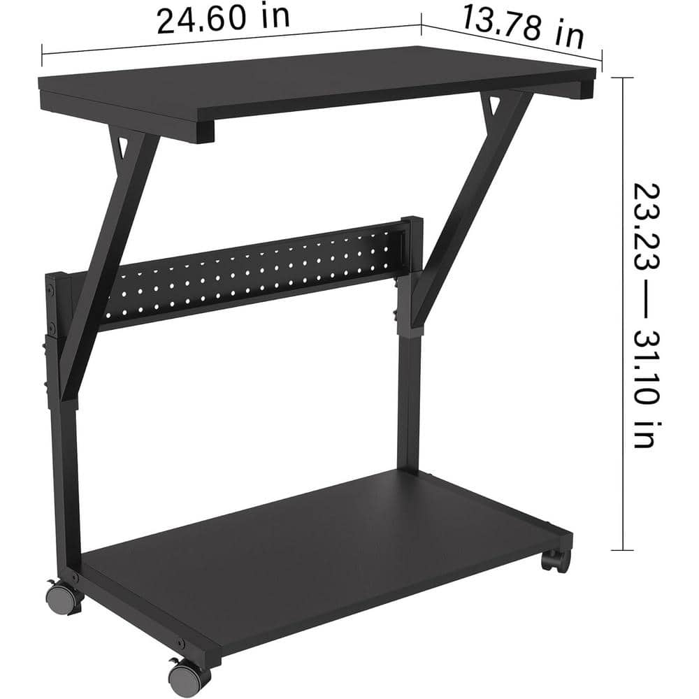 Adjustable Black Steel Computer Tower Stand with Rolling Wheels