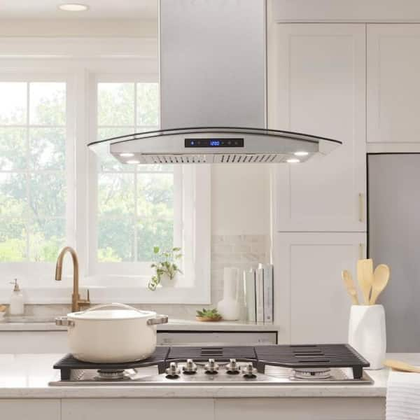 Avellino 30 in. 500CFM Convertible Glass Kitchen Island Range Hood in Stainless Steel with Filters and LED Lights